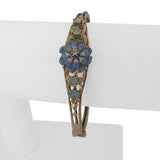 14k Yellow Gold 15g Diamond Opal and Painted Floral Vintage Bangle Bracelet 6.5"