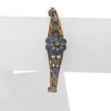 14k Yellow Gold 15g Diamond Opal and Painted Floral Vintage Bangle Bracelet 6.5"