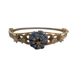 14k Yellow Gold 15g Diamond Opal and Painted Floral Vintage Bangle Bracelet 6.5"