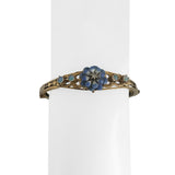 14k Yellow Gold 15g Diamond Opal and Painted Floral Vintage Bangle Bracelet 6.5"
