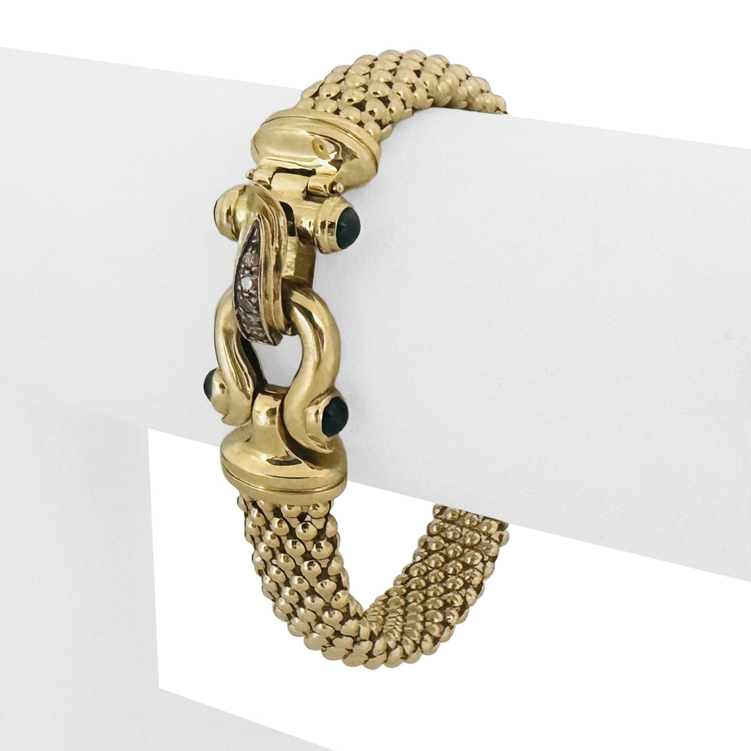 14k Yellow Gold Diamond and Sapphire 25g Popcorn Link Bracelet Italy 7.5"