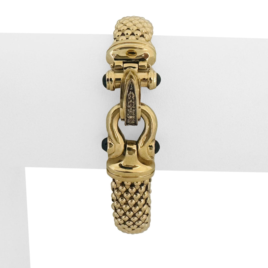 14k Yellow Gold Diamond and Sapphire 25g Popcorn Link Bracelet Italy 7.5"