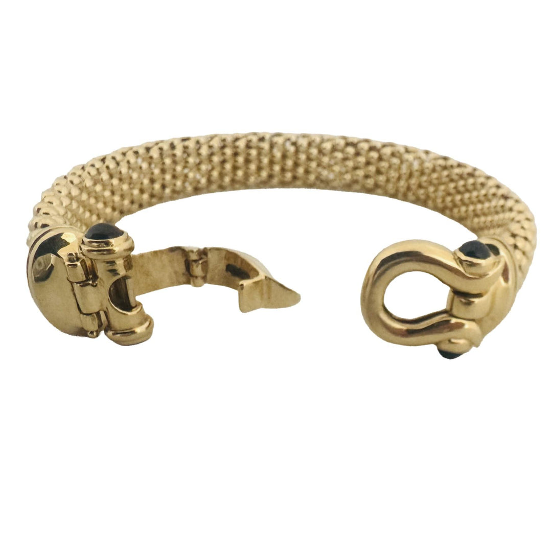 14k Yellow Gold Diamond and Sapphire 25g Popcorn Link Bracelet Italy 7.5"