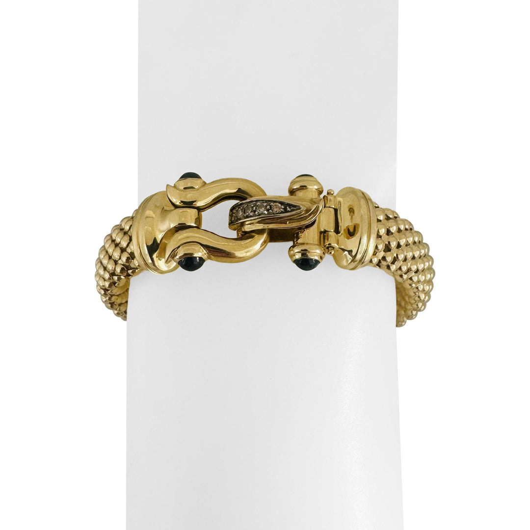 14k Yellow Gold Diamond and Sapphire 25g Popcorn Link Bracelet Italy 7.5"