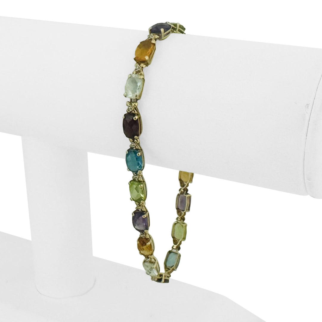 14k Yellow Gold 8.2g Ladies Multi Gemstone and Diamond Link Bracelet 8"