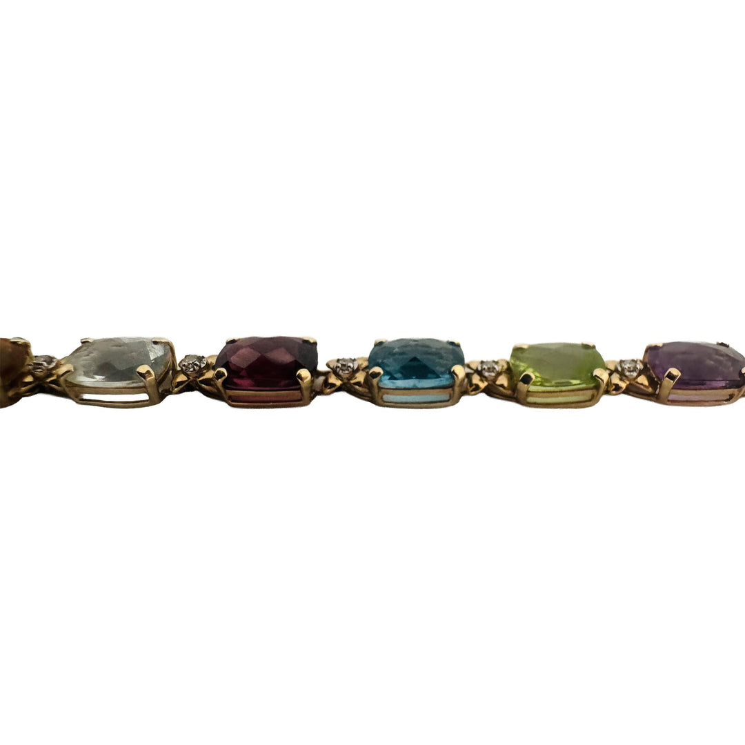 14k Yellow Gold 8.2g Ladies Multi Gemstone and Diamond Link Bracelet 8"