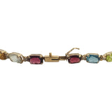 14k Yellow Gold 8.2g Ladies Multi Gemstone and Diamond Link Bracelet 8"