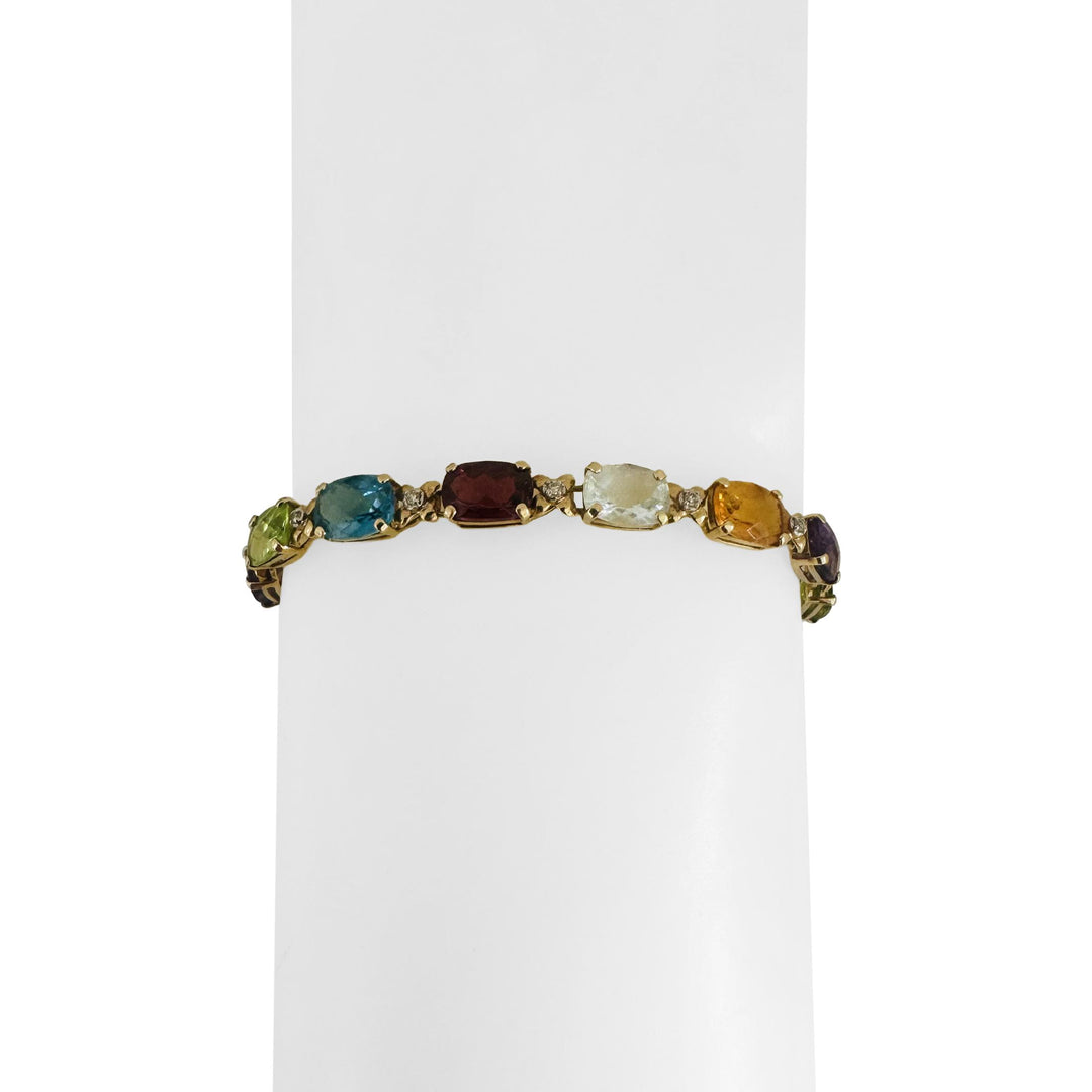 14k Yellow Gold 8.2g Ladies Multi Gemstone and Diamond Link Bracelet 8"