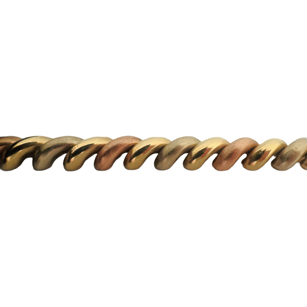 14k Tri Tone Gold 18.5g Vintage 7.5mm San Marco Link Bracelet Italy 7.25"