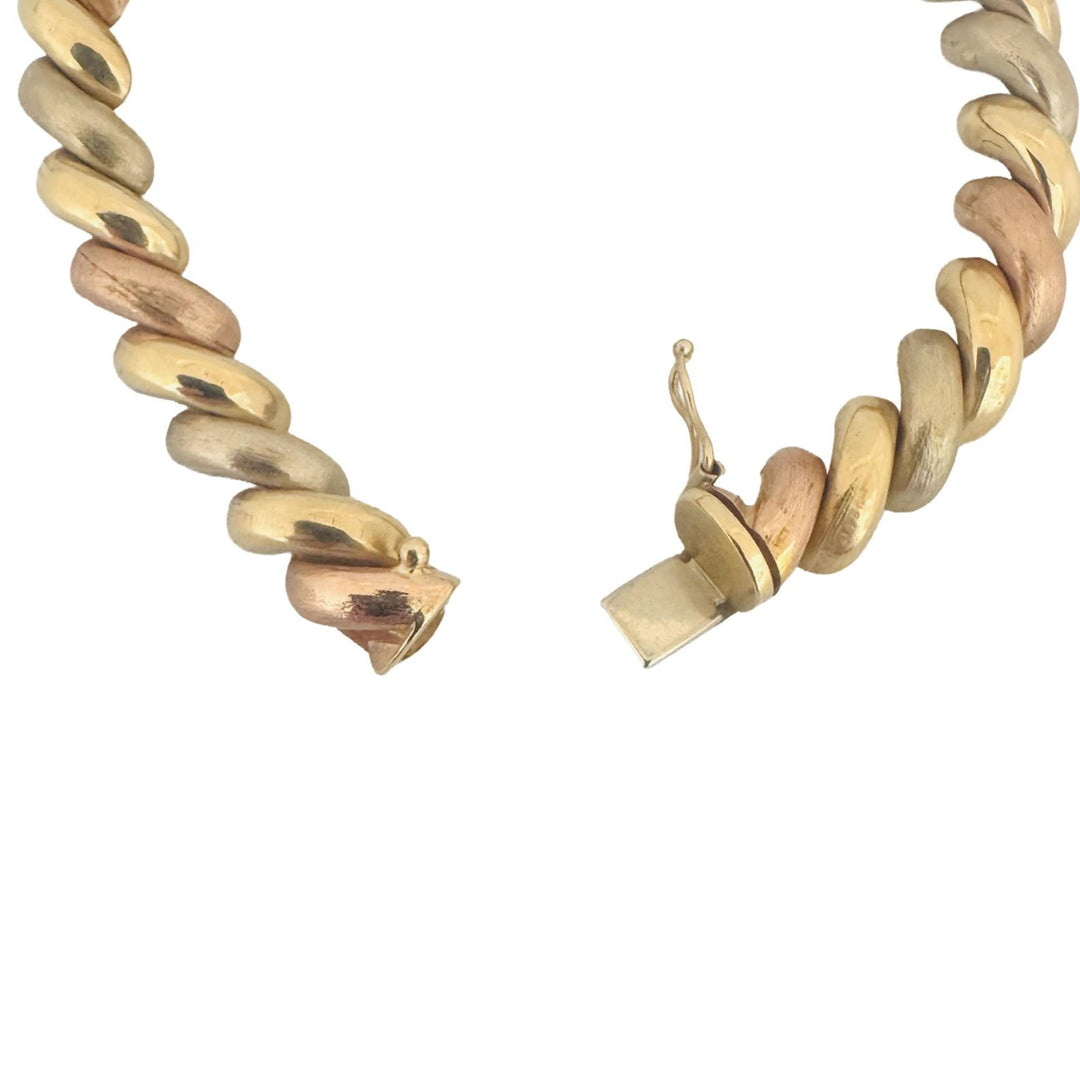 14k Tri Tone Gold 18.5g Vintage 7.5mm San Marco Link Bracelet Italy 7.25"
