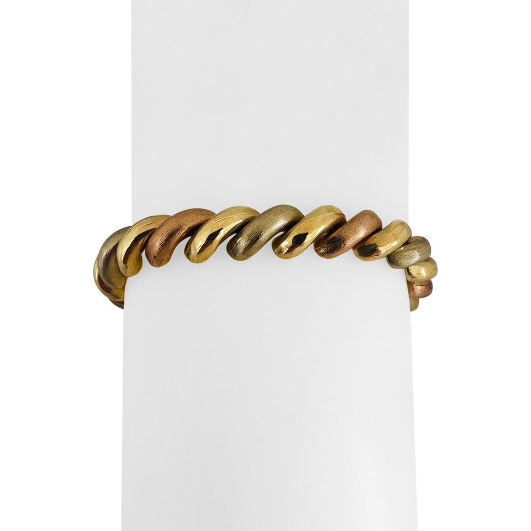 14k Tri Tone Gold 18.5g Vintage 7.5mm San Marco Link Bracelet Italy 7.25"
