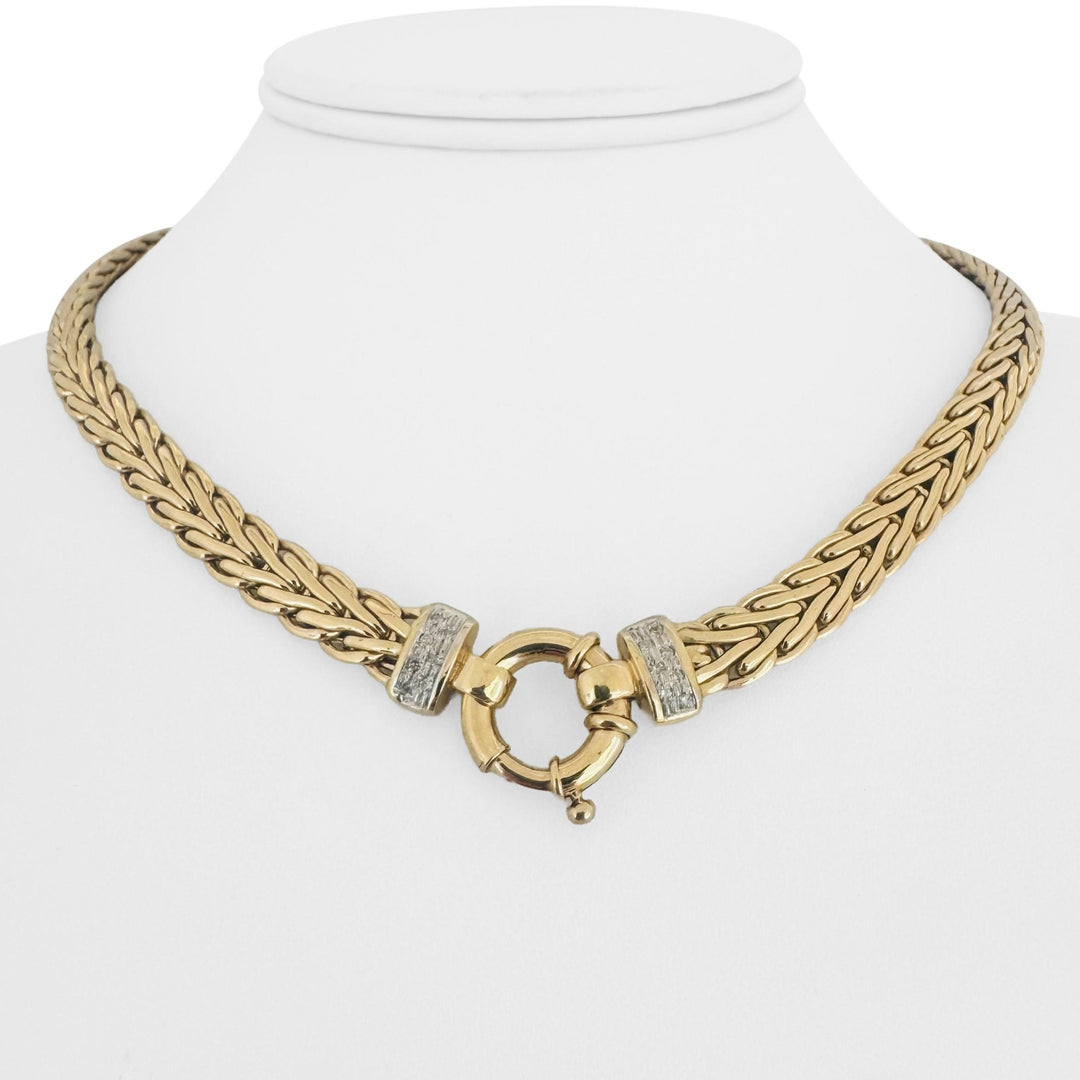14k Yellow Gold and Diamond 41g Ladies Fancy Link Necklace Italy 16.5"