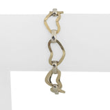 14k Yellow and White Gold 7.5g Hollow 10mm Fancy Heart Link Bracelet Italy 6.5"