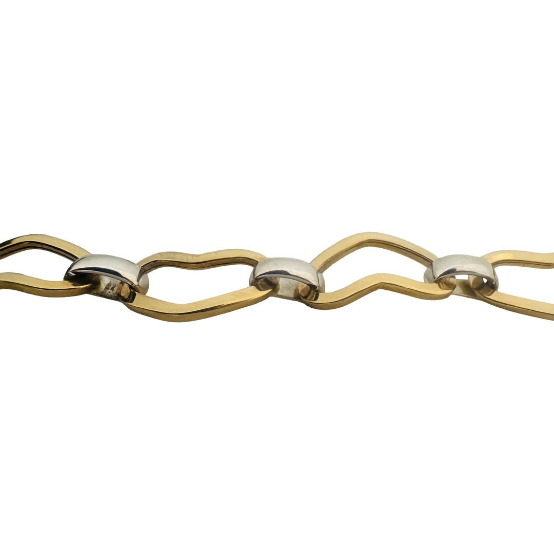 14k Yellow and White Gold 7.5g Hollow 10mm Fancy Heart Link Bracelet Italy 6.5"
