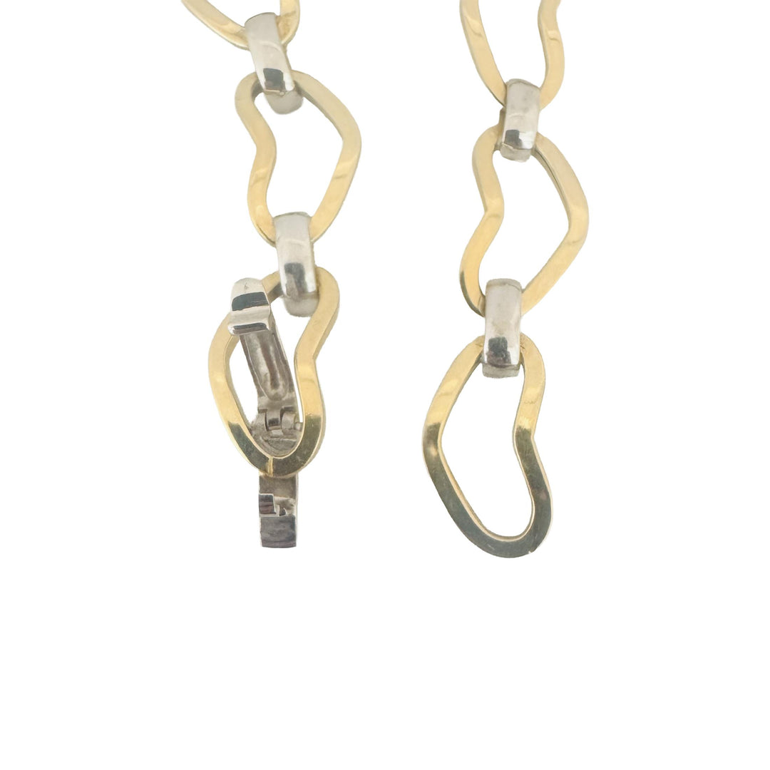 14k Yellow and White Gold 7.5g Hollow 10mm Fancy Heart Link Bracelet Italy 6.5"