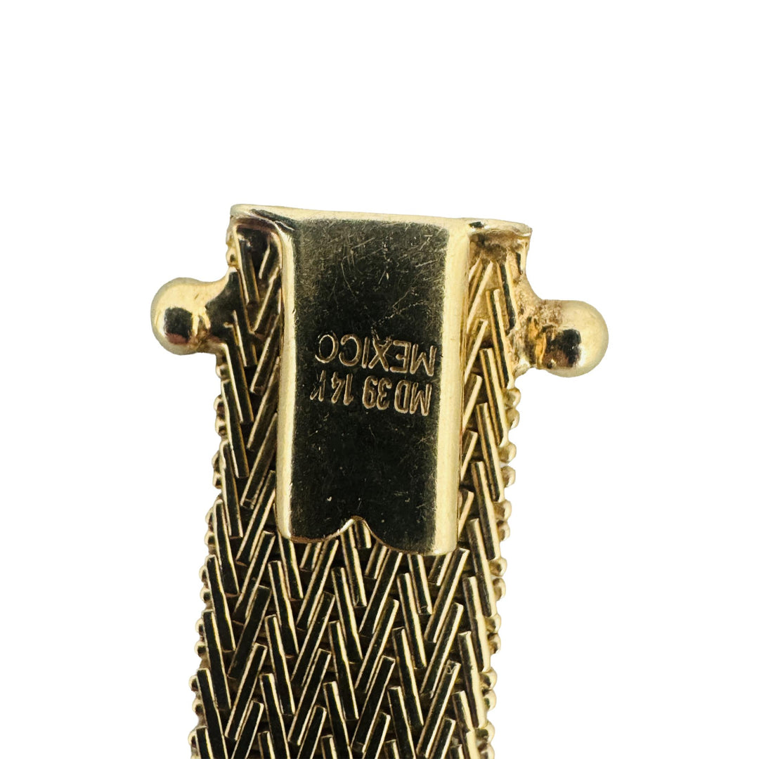 14k Yellow Gold 20.5g Solid Vintage 9mm Beaded Wheat Link Bracelet Mexico 7"
