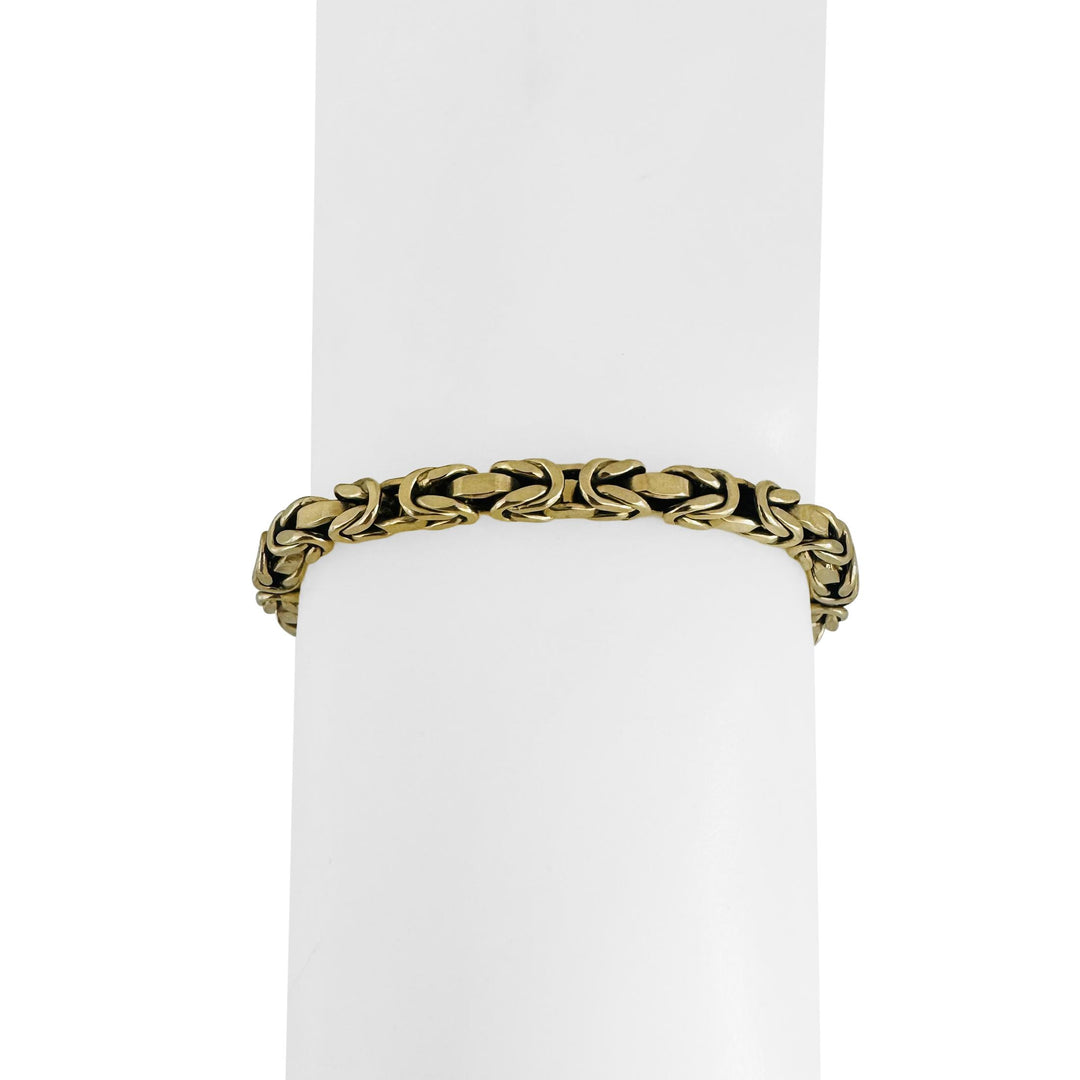 14k Yellow Gold 11.2g Semi Solid Men's Squared Byzantine Link Bracelet 8"