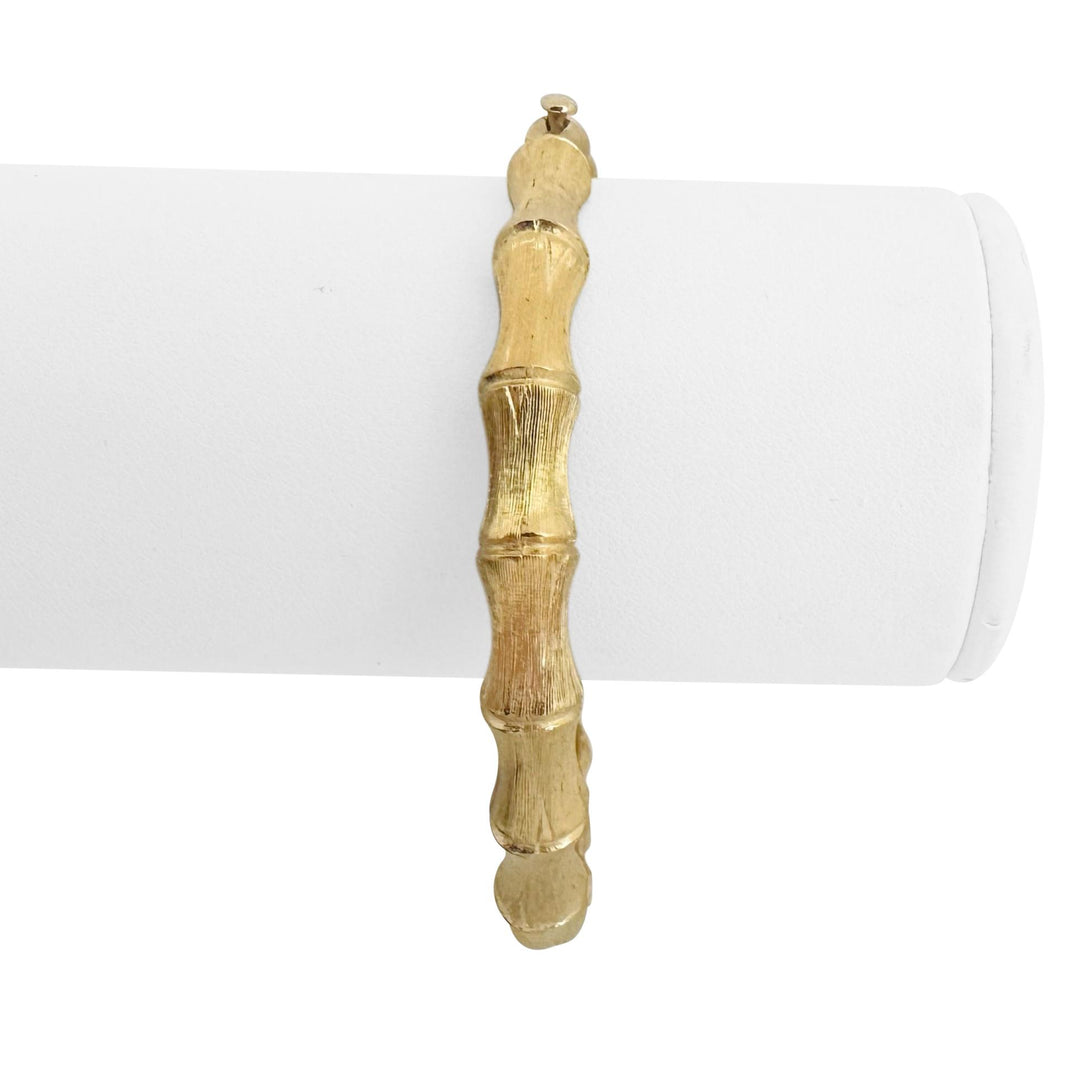 14k Yellow Gold 17.6g Solid Satin Finish Bamboo Bangle Bracelet 6.85"