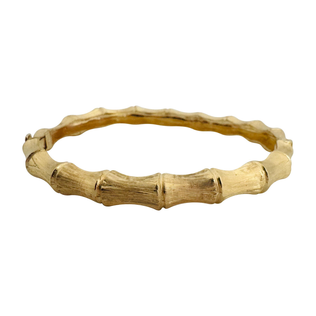 14k Yellow Gold 17.6g Solid Satin Finish Bamboo Bangle Bracelet 6.85"