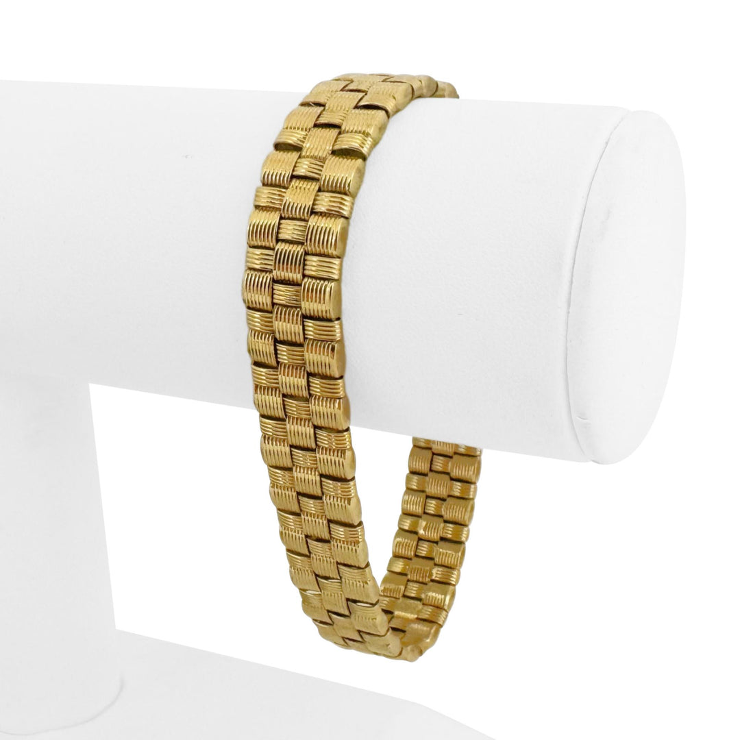14k Yellow Gold 25.5g Heavy Ladies 11.5mm Basket Weave Link Bracelet Italy 7.5"