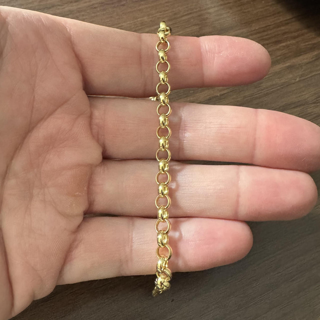 14k Yellow Gold 5.8g Hollow Light 5.5mm Rolo Link Bracelet Italy 7.75"