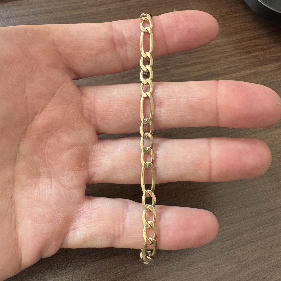 14k Yellow Gold 9.2g Semi Solid 6mm Men's Figaro Link Bracelet 9"