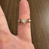 14k Yellow Gold 0.85ct Heart Cut Diamond and Ruby Ring Size 5.25