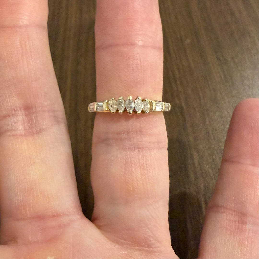 14k Yellow Gold and 0.35cttw Marquise and Baguette Diamond Ring Size 7
