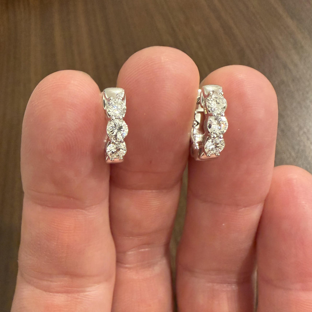 14k White Gold and 1cttw Six Diamond Huggie Earrings