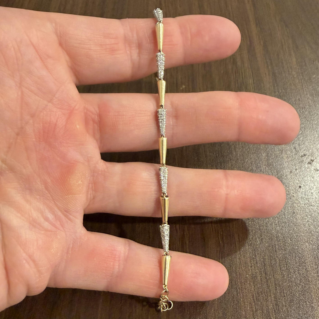 14k Yellow Gold and 1.50cttw Diamond Ladies Vintage Cone Link Bracelet 6" or 7"