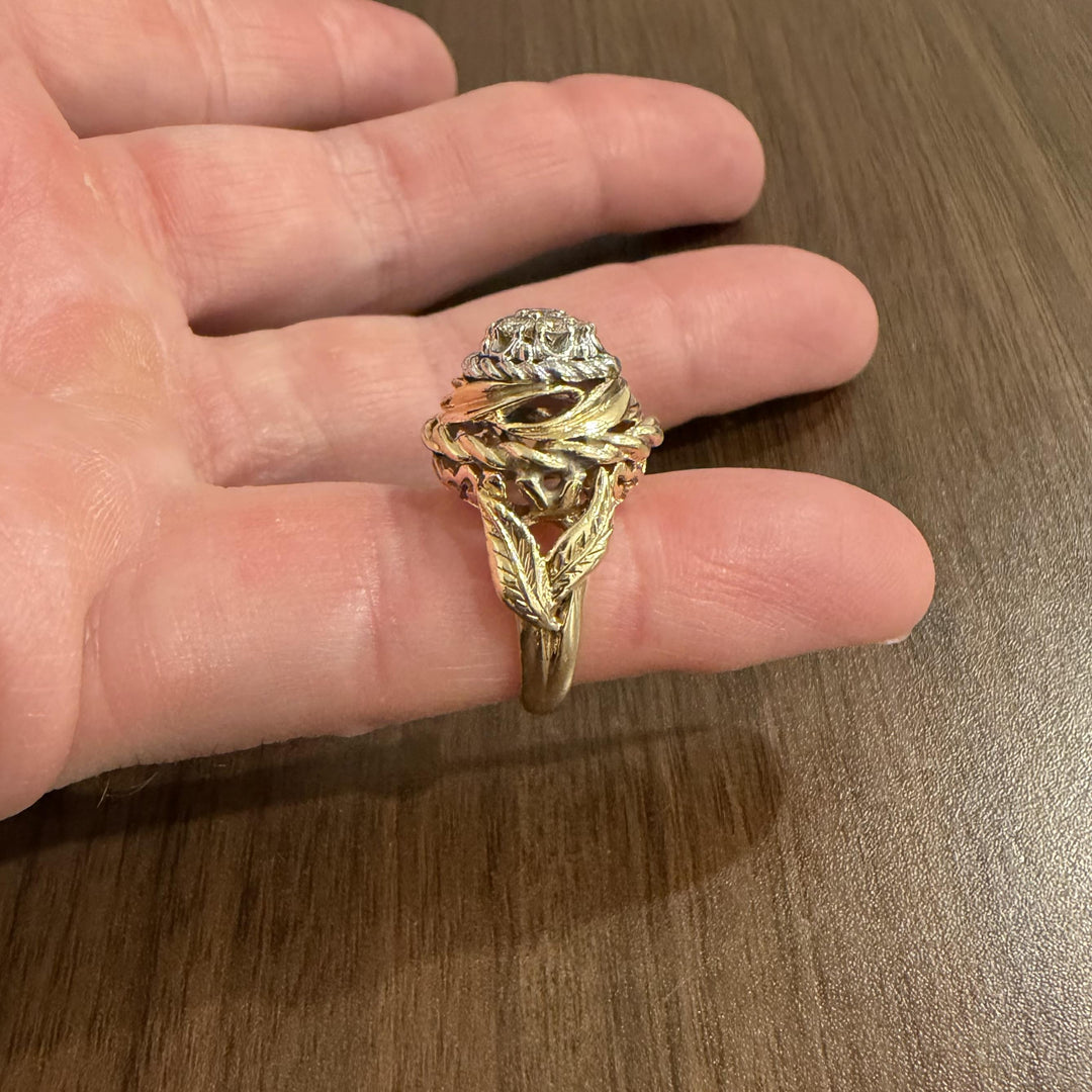 14k Yellow and White Gold 0.45cttw Diamond Vintage Solid Cluster Ring Size 5.75