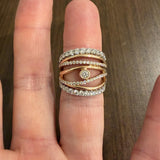 14k Rose and White Gold and 2cttw Diamond Solid Multi Band Ring Size 7