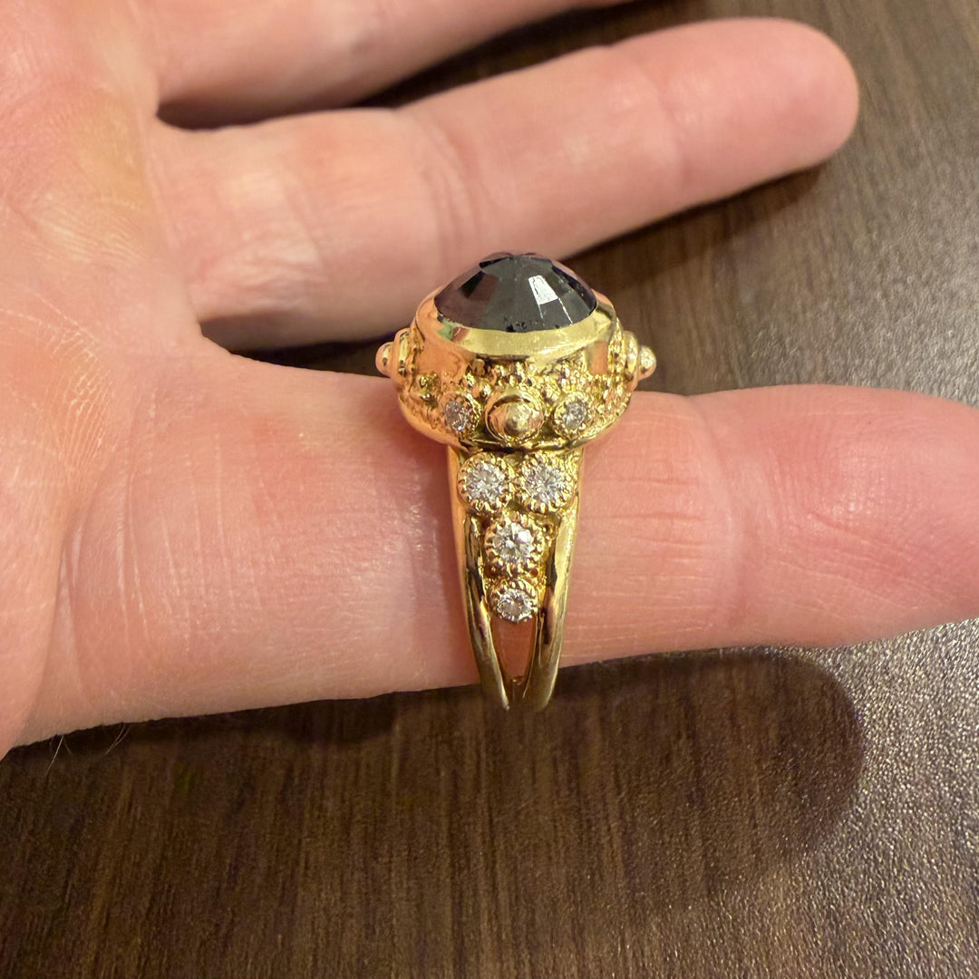 18k Yellow Gold 1.85ct Black Diamond Solid Vintage Fancy Ring Size 7.5