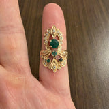 14k Rose Gold Emerald and Diamond Vintage Large Ring Size 7