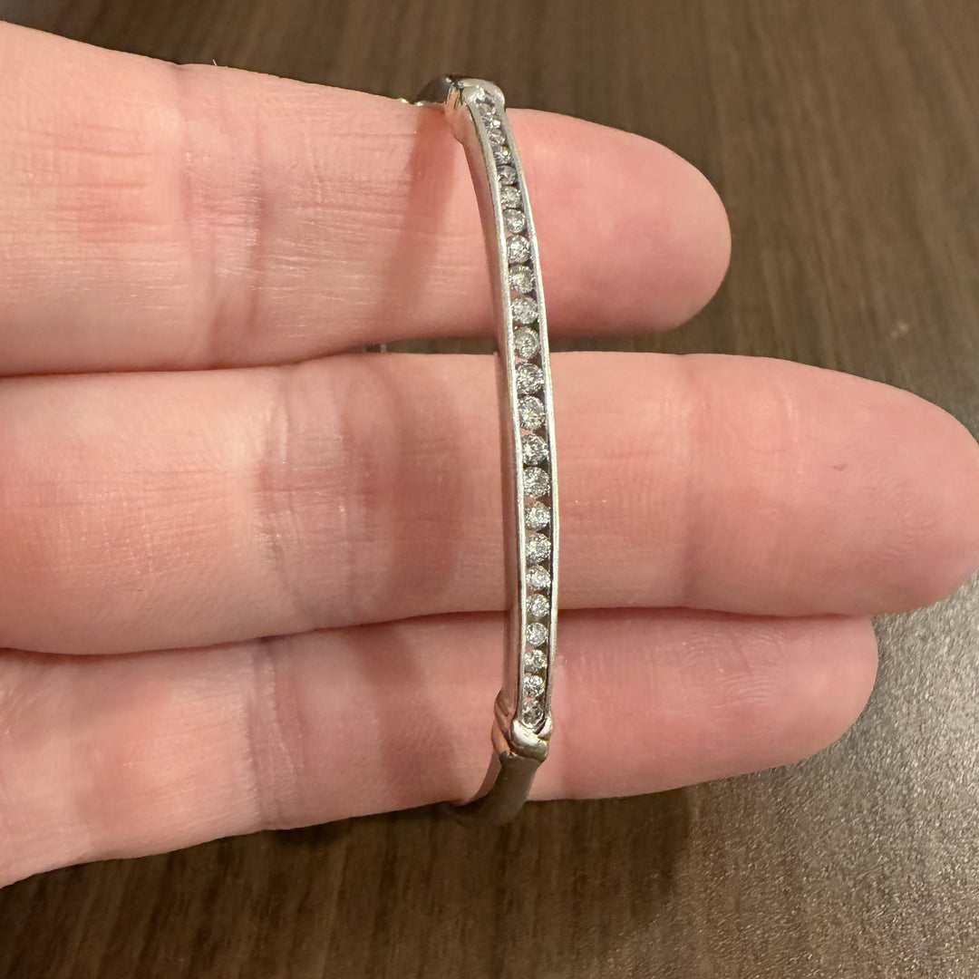 14k White Gold and 0.50cttw Channel Set Diamond Bangle Bracelet 6.75"