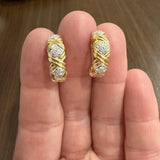 14k Yellow Gold and 0.72cttw Diamond X Design Huggie Earrings 0.85"