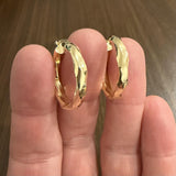 14k Yellow Gold 3.4g Faceted Twisted Hoop Earrings Turkey 1"
