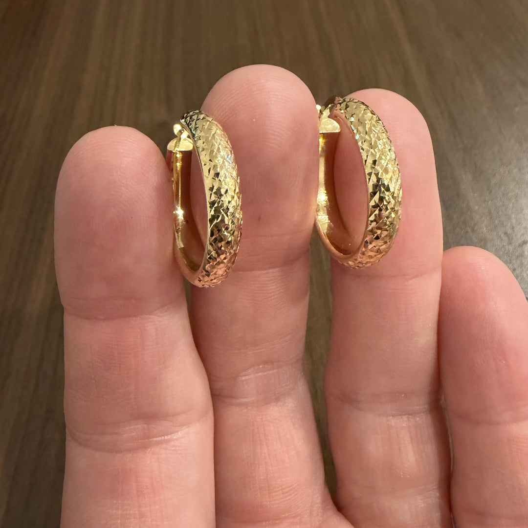 14k Yellow Gold 3.4g Diamond Cut Hoop Earrings Turkey 1"