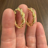 14k Yellow Gold 4.3g Twisted Spiral Hoop Earrings Italy 1.25"