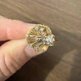 14k Yellow and White Gold 8g Vintage Diamond Floral Ring Size 6