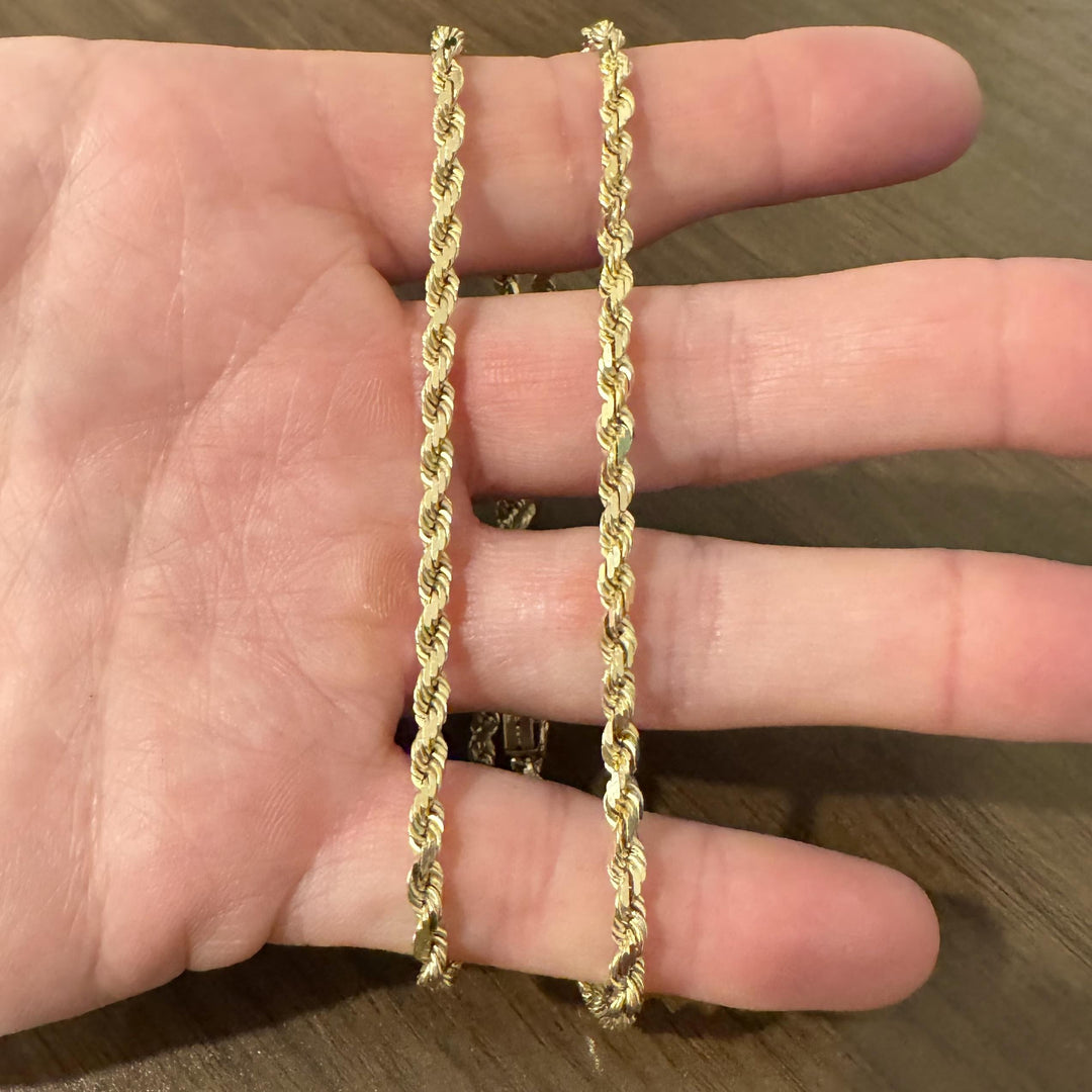 14k Yellow Gold 26.6g Solid Diamond Cut 3.5mm Rope Chain Necklace 20"