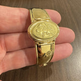 18k Yellow Gold 23.5g Hammered Ladies Cameo Cuff Bracelet Italy 6.5"