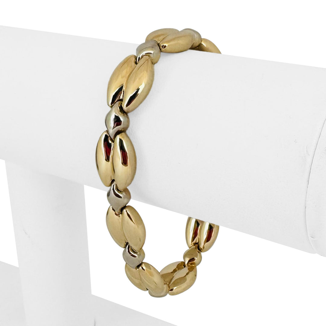 14k Yellow and White Gold 16.5g Polished Fancy Link Bracelet Italy 7.25"