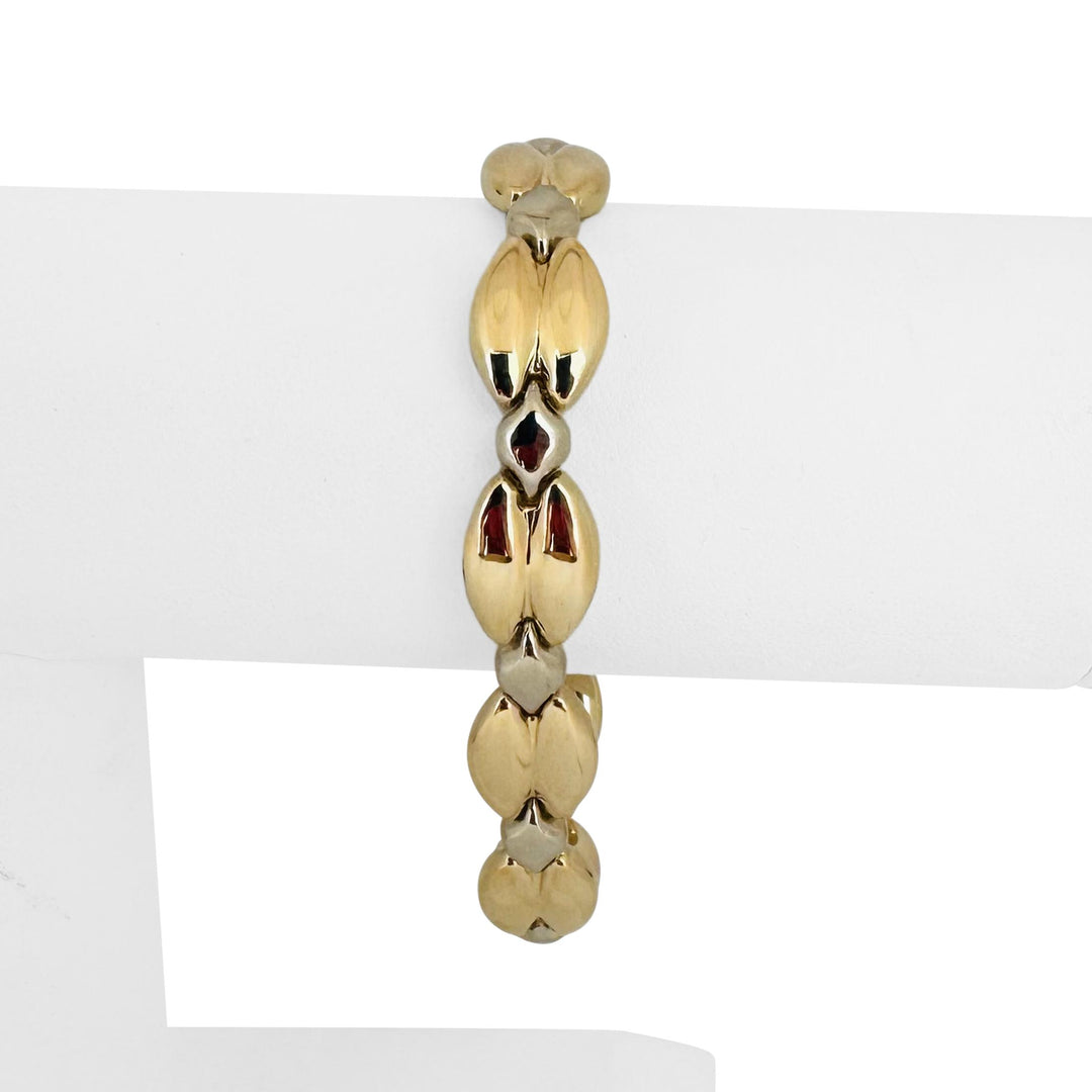 14k Yellow and White Gold 16.5g Polished Fancy Link Bracelet Italy 7.25"