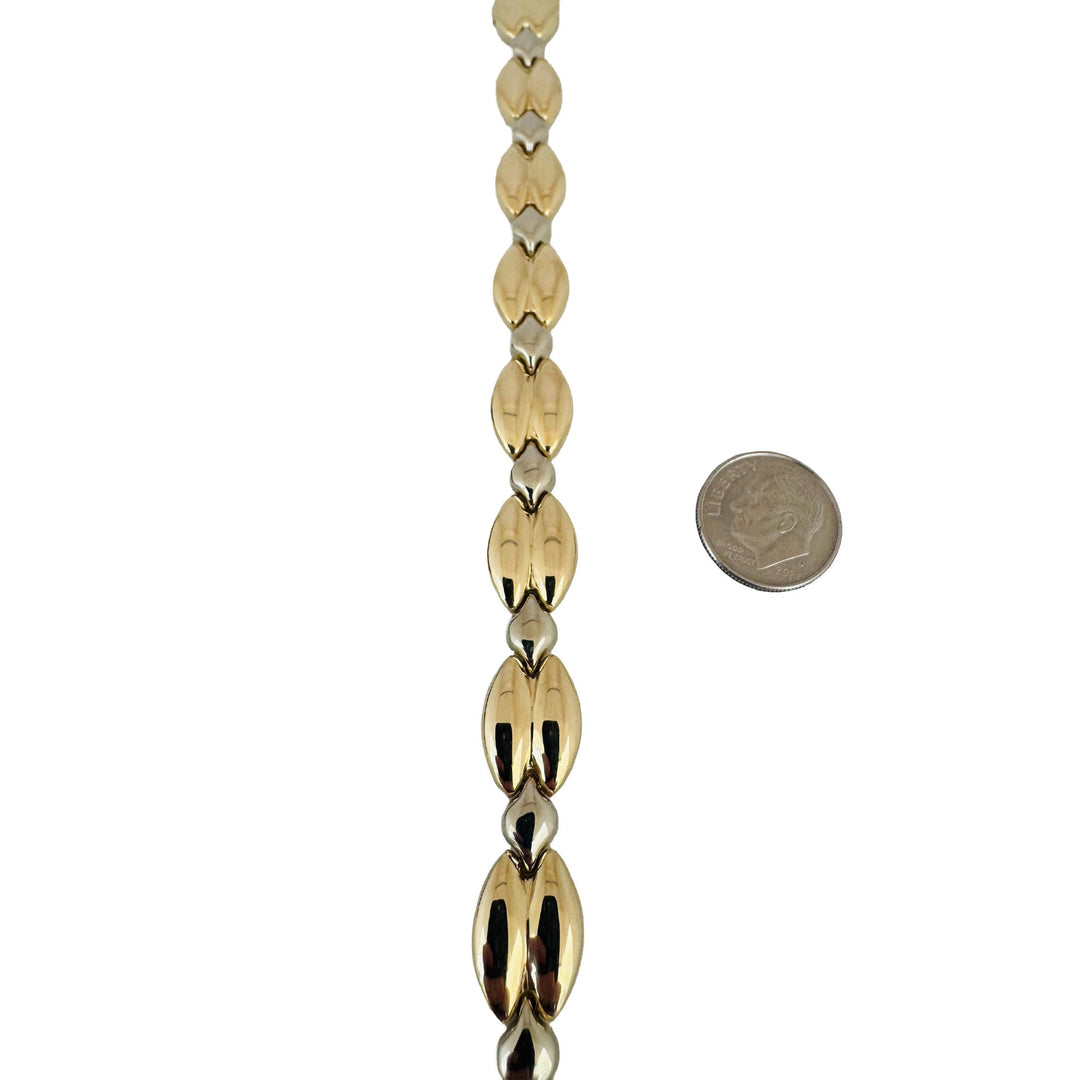 14k Yellow and White Gold 16.5g Polished Fancy Link Bracelet Italy 7.25"