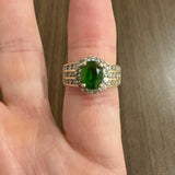 14k Yellow Gold Green Tourmaline and Diamond Vintage Halo Ring Size 6