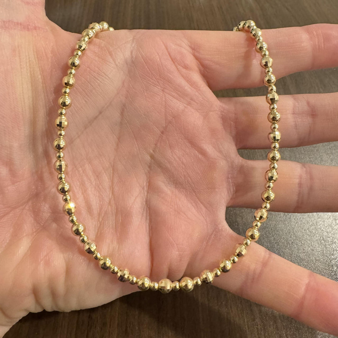 14k Yellow Gold 7g Hollow Light 5mm Faceted Ball Bead Necklace 17"