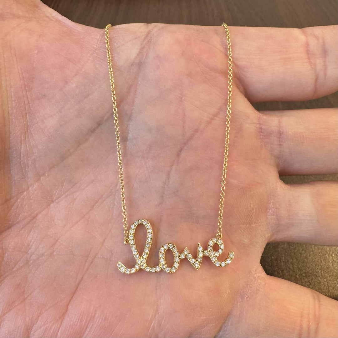 18k Yellow Gold and 0.30cttw Love Pendant Necklace Italy 17"