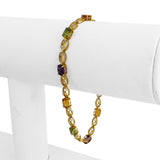 10k Yellow Gold 3.7g Light Ladies Multi Gemstone Link Bracelet 7.25"