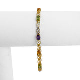 10k Yellow Gold 3.7g Light Ladies Multi Gemstone Link Bracelet 7.25"